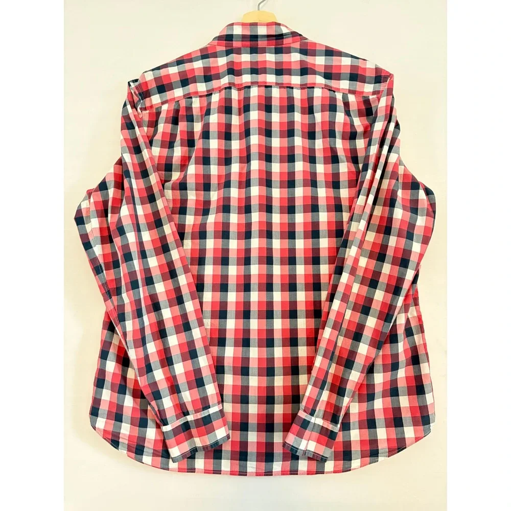 J.Crew Mens Lightweight Cotton Gingham Button‎ Down Shirt Red Navy Large